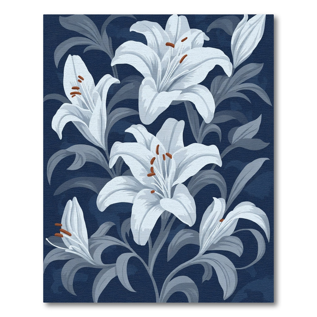 Deep Blue White Lily Floral Art Rug