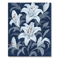 Deep Blue White Lily Floral Art Rug