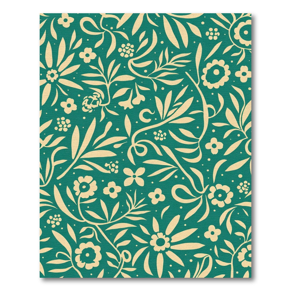 Teal Cream Floral Botanical Vine Rug