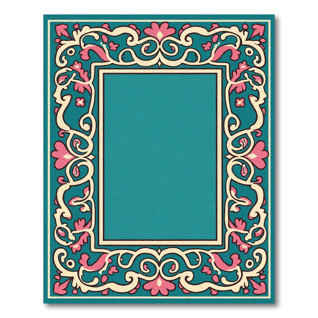 Turquoise Pink Ivory Floral Scroll Rug