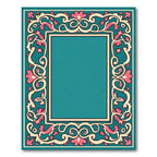 Turquoise Pink Ivory Floral Scroll Rug