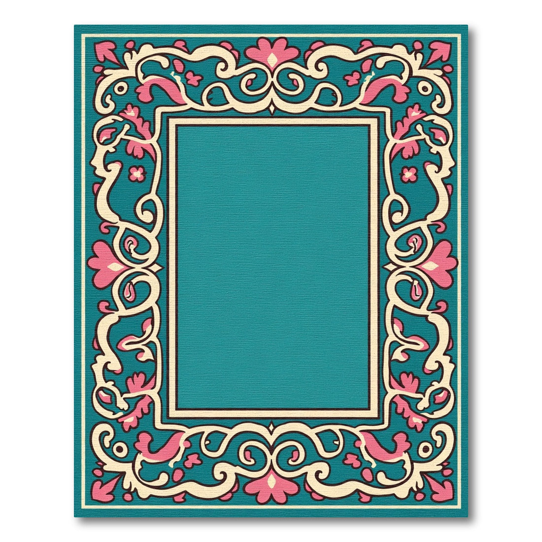 Turquoise Pink Ivory Floral Scroll Rug