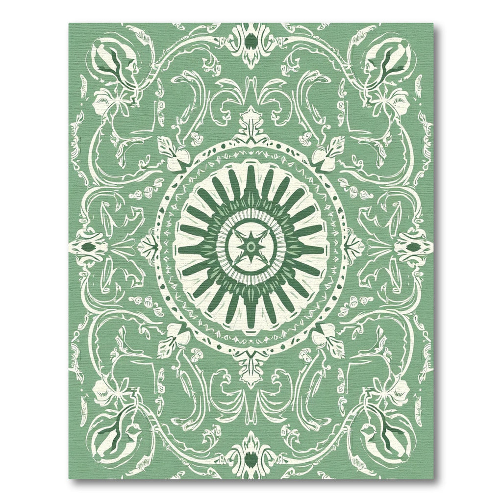 Sage Green Floral Medallion Scrollwork Rug