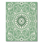 Sage Green Floral Medallion Scrollwork Rug