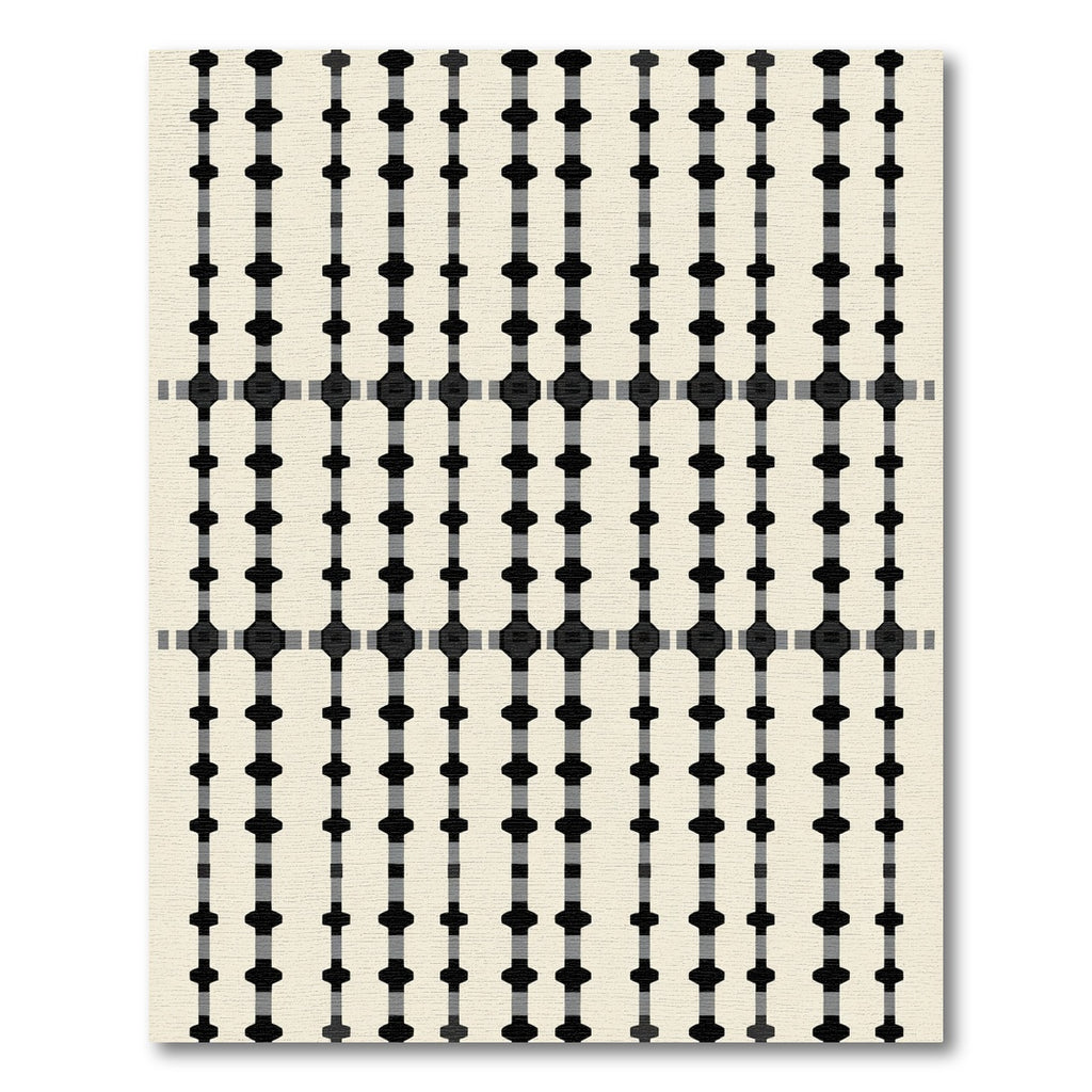 Black Gray Interlocking Geometric Grid Rug