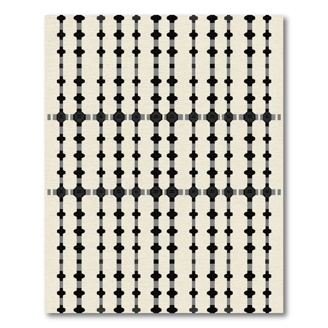 Black Gray Interlocking Geometric Grid Rug