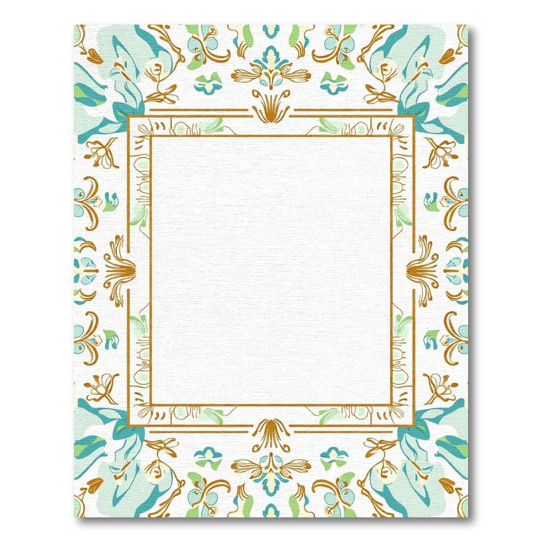 Earthy Teal Botanical Border Rug