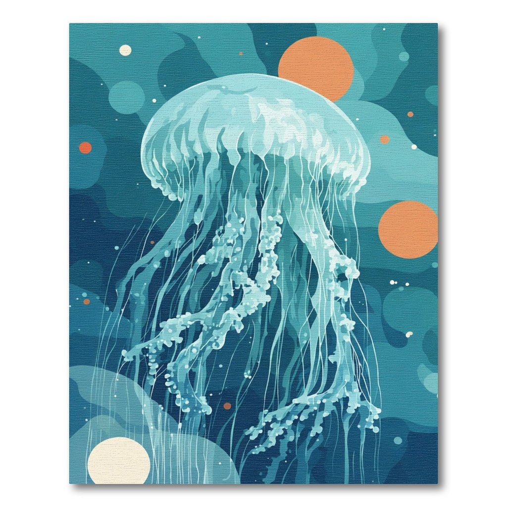 Aqua Jellyfish with Orange Orbs Rug