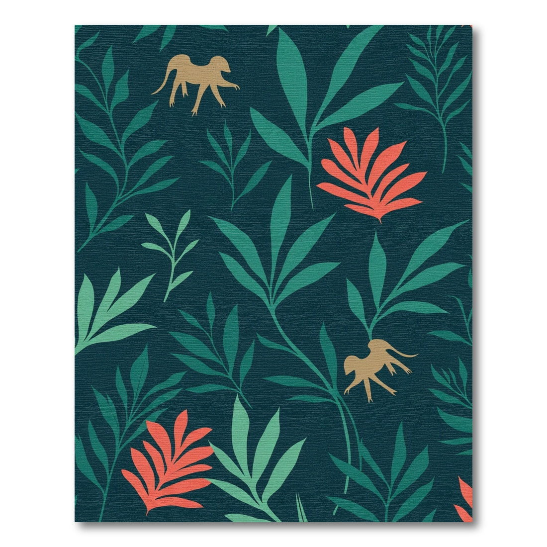 Gold Monkeys Coral Leaves Tropical Jungle Rug