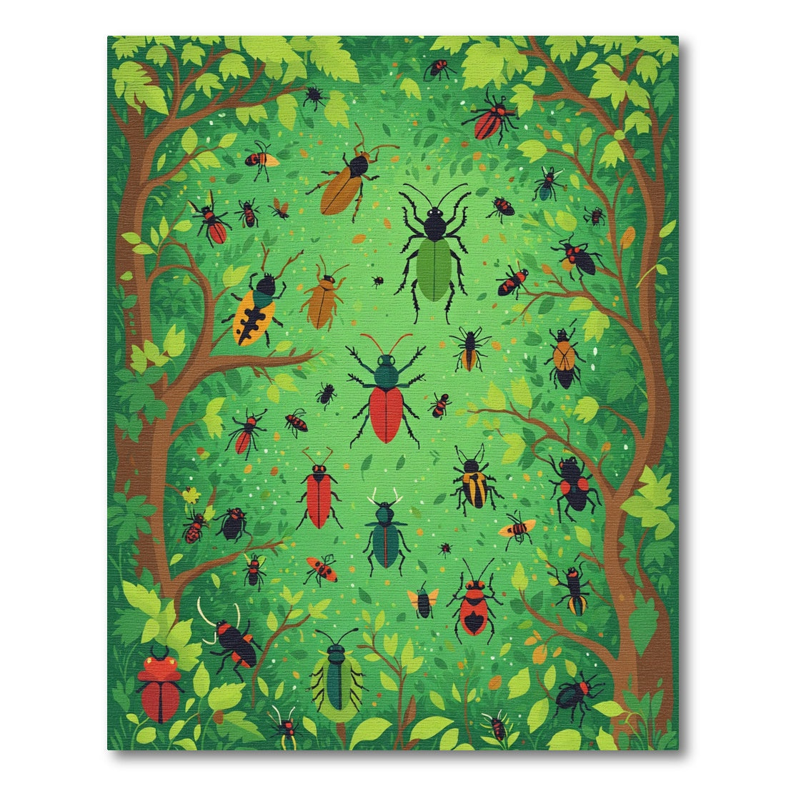 Green Forest Insects Collection Rug