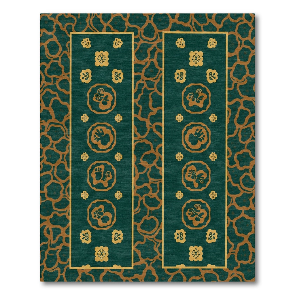 Deep Emerald Gold Bloom Columns Rug