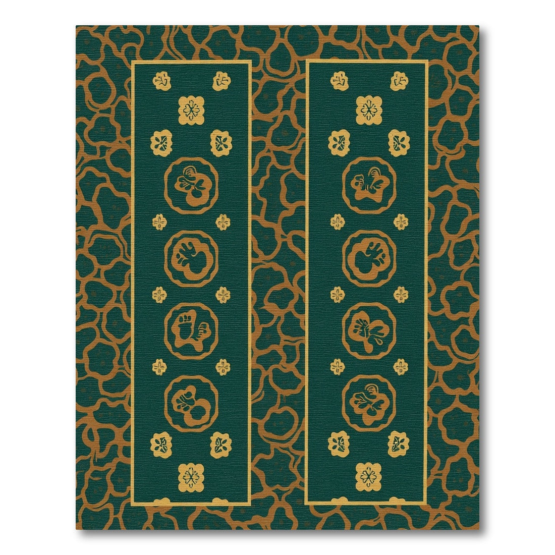 Deep Emerald Gold Bloom Columns Rug