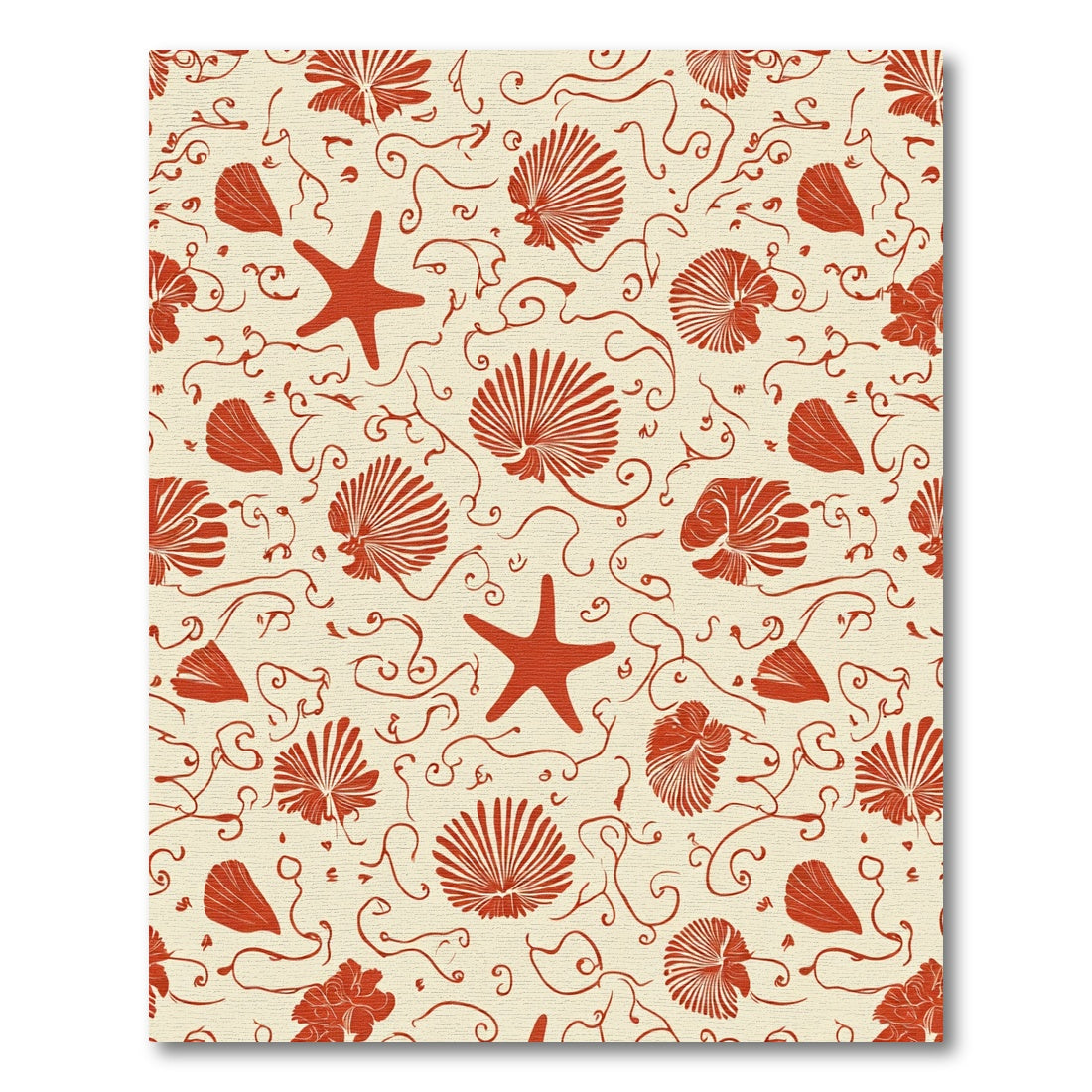 Coastal Red Seashell Starfish Swirls Rug
