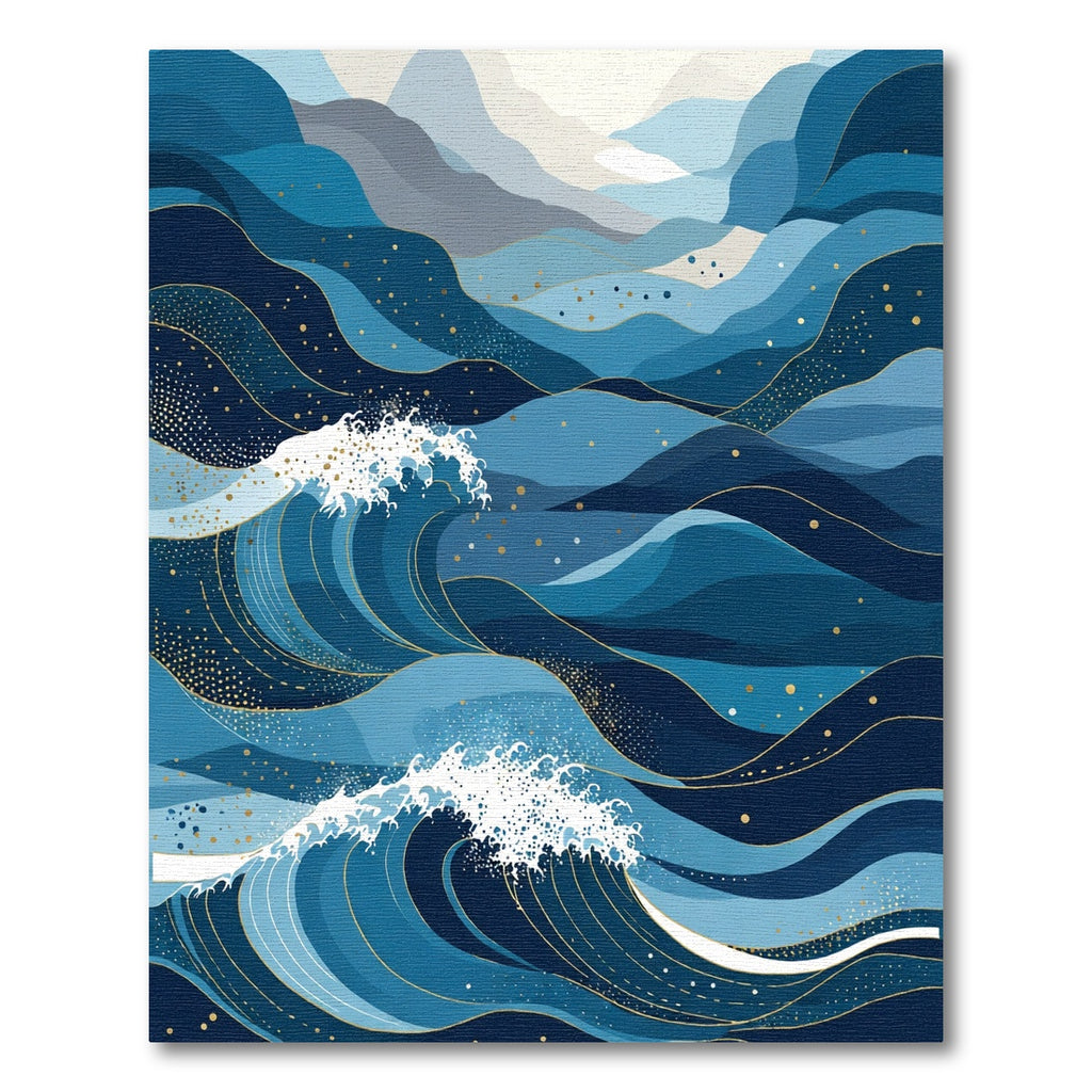 Oceanic Blue Wavy Mountains with Gold Rug