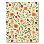 Red Ladybug Floral Garden Print Rug