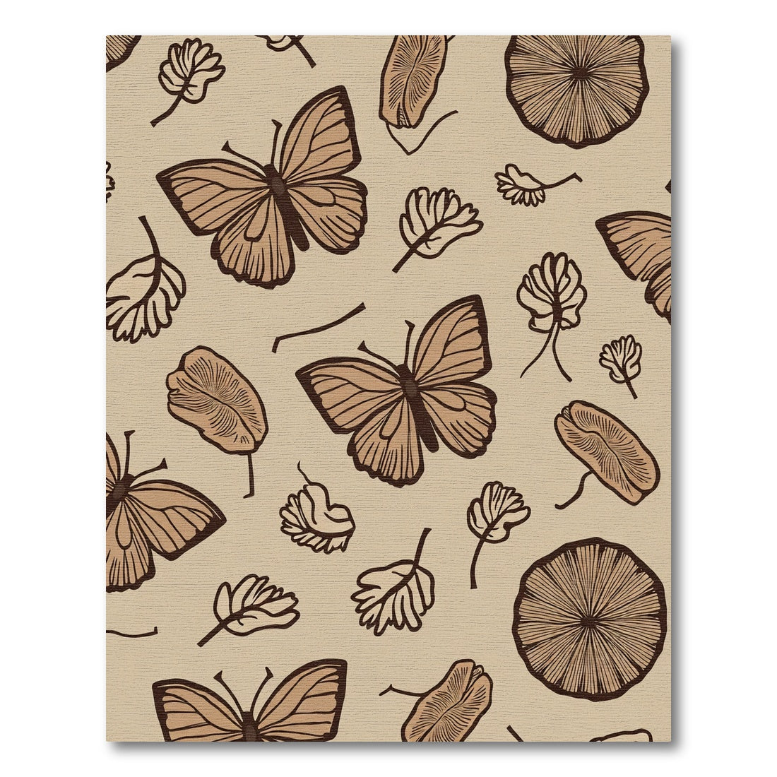 Earthy Butterflies Leaves Medallions Rug
