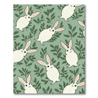 Whimsical White Bunny Foliage Field Rug
