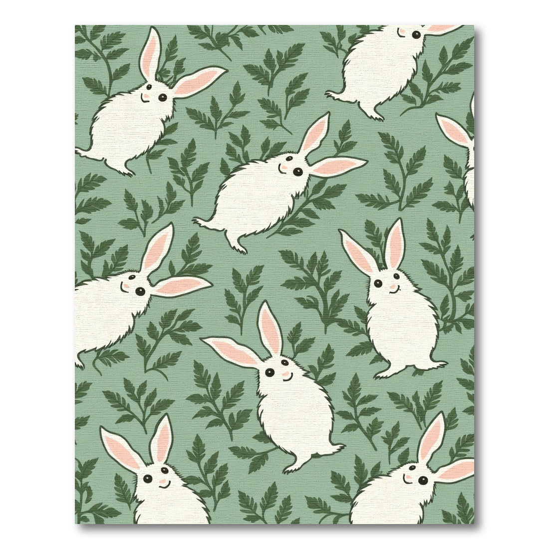 Whimsical White Bunny Foliage Field Rug