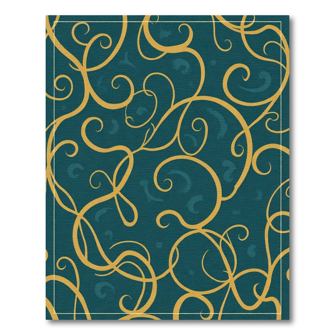 Teal Gold Swirling Vines Rug