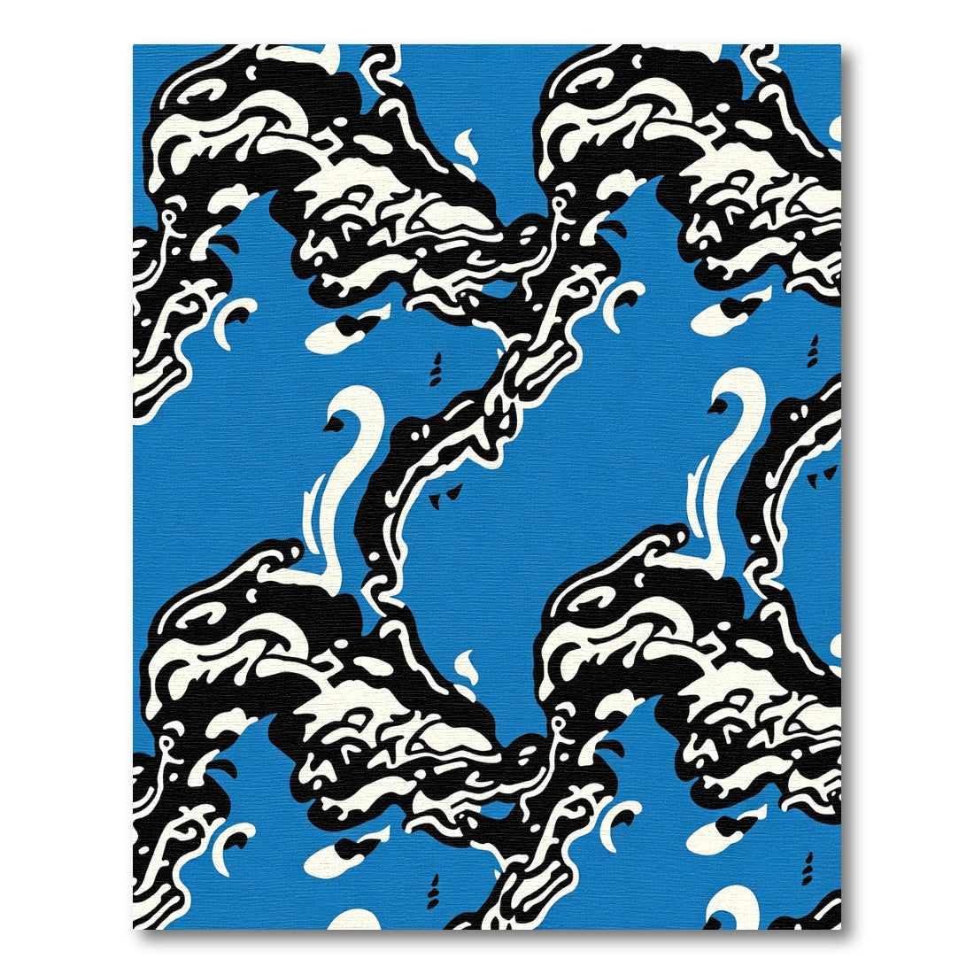 Abstract Blue Black White Swan Shapes Rug