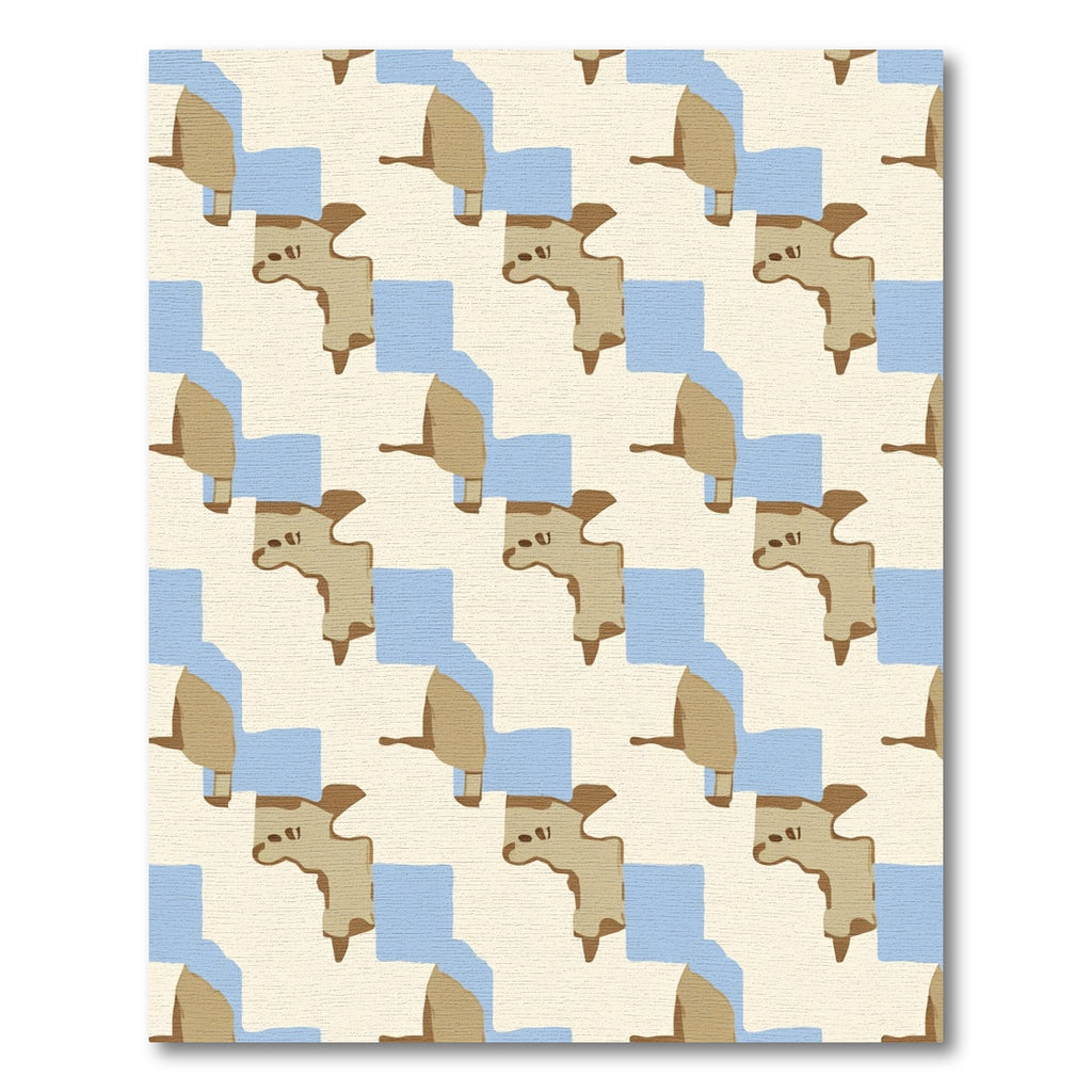 Cream Tan Blue Abstract Blocks Rug