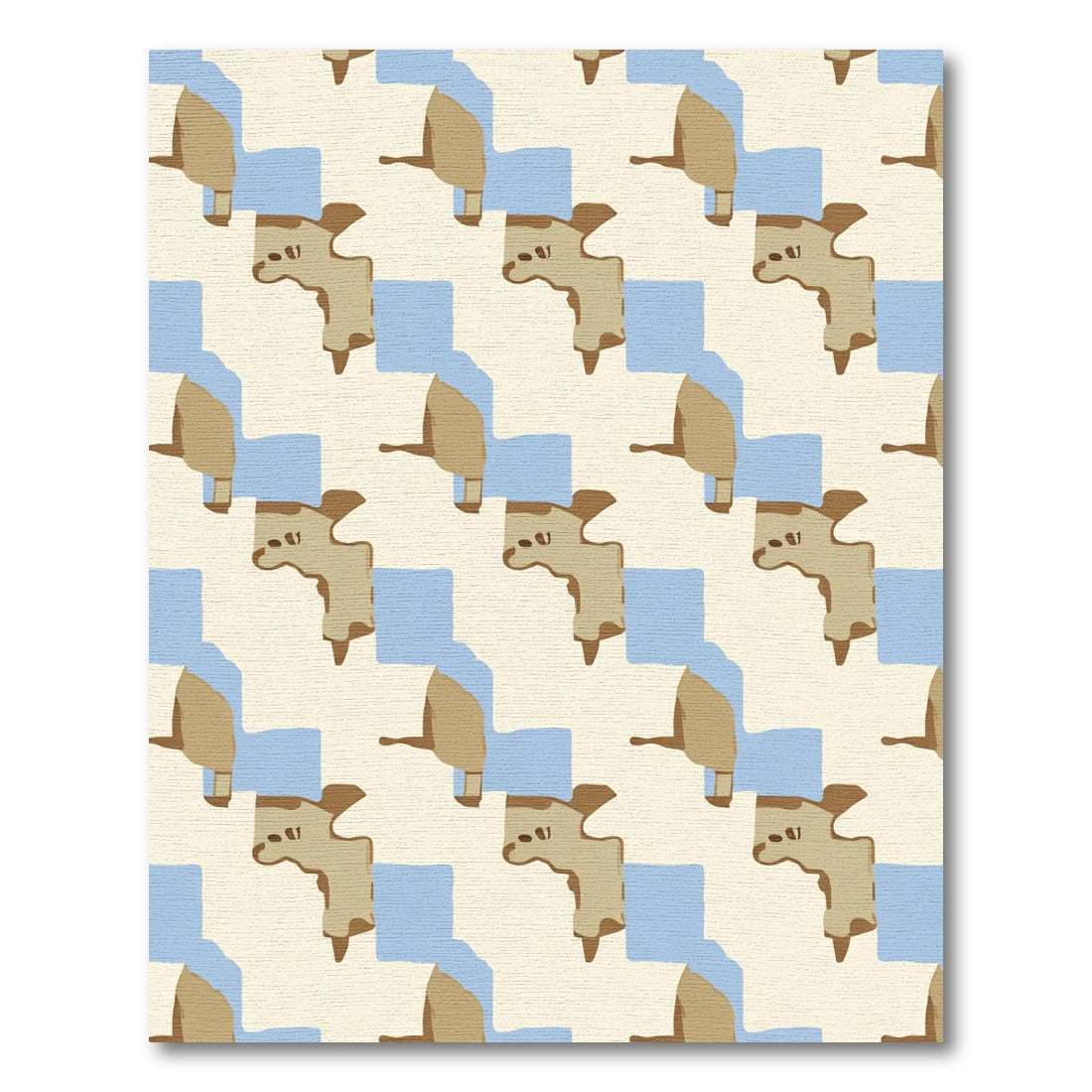 Cream Tan Blue Abstract Blocks Rug