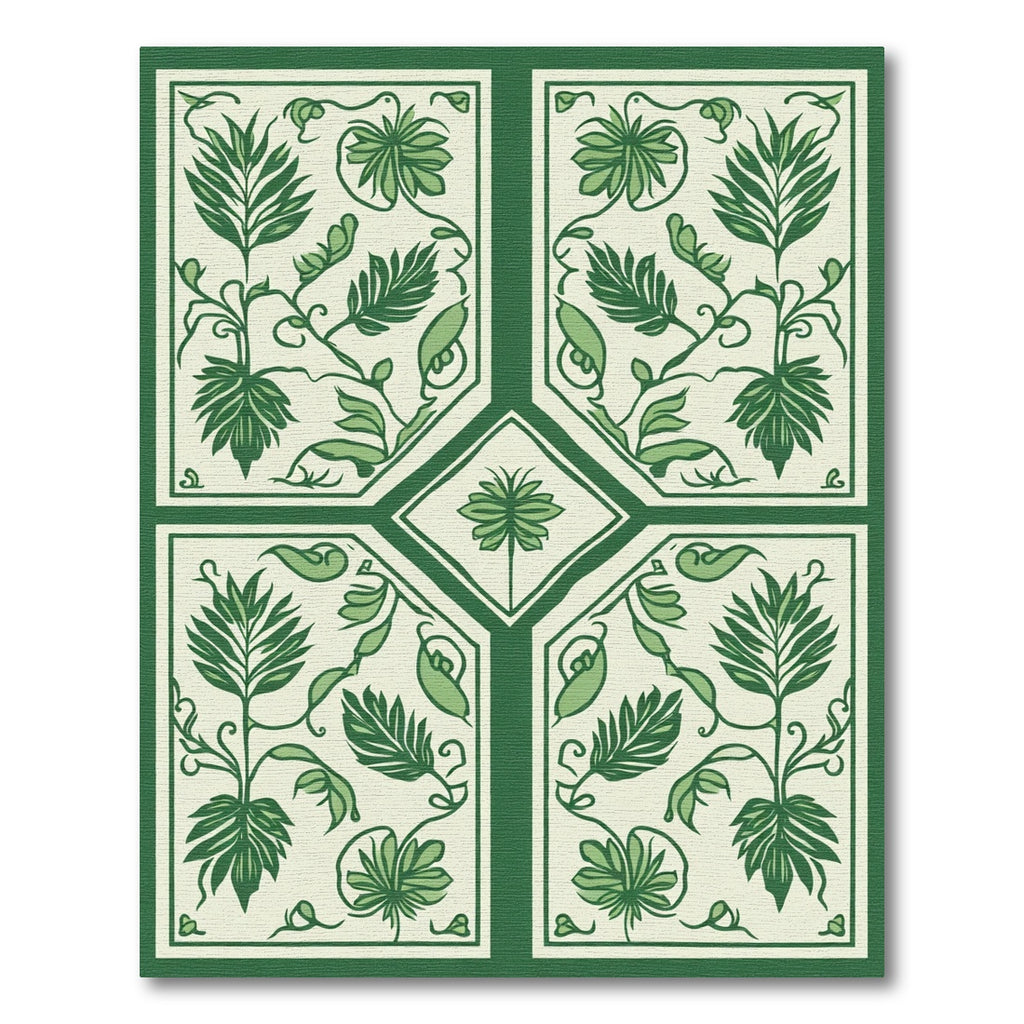 Green Floral Botanical Vine Medallion Rug