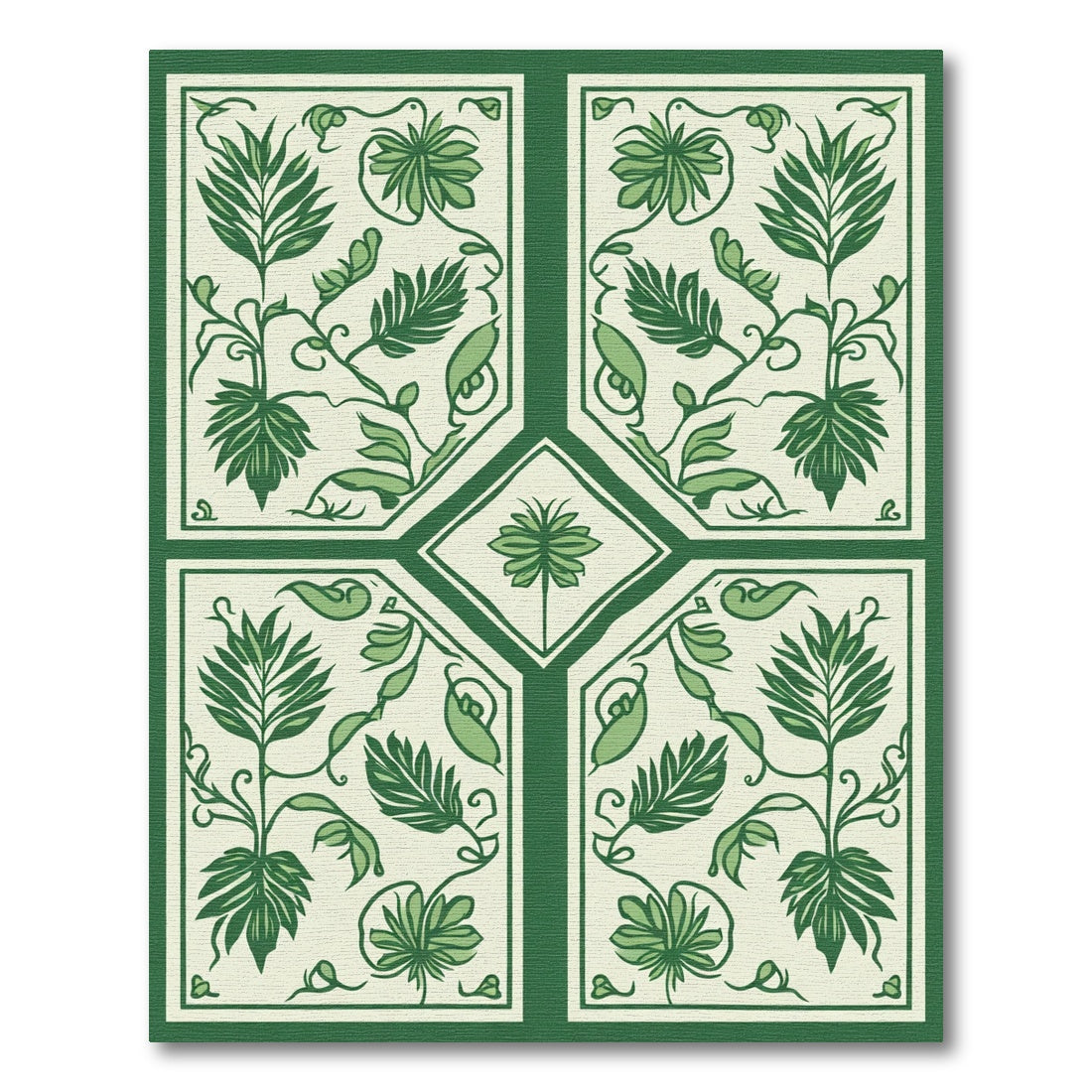 Green Floral Botanical Vine Medallion Rug