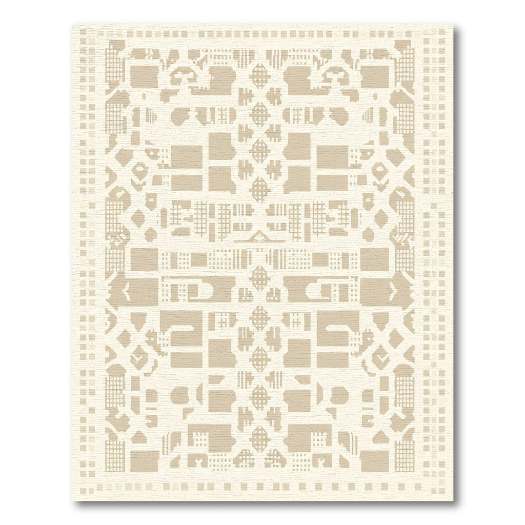 Cream Geometric Architectural Floor Plan Rug