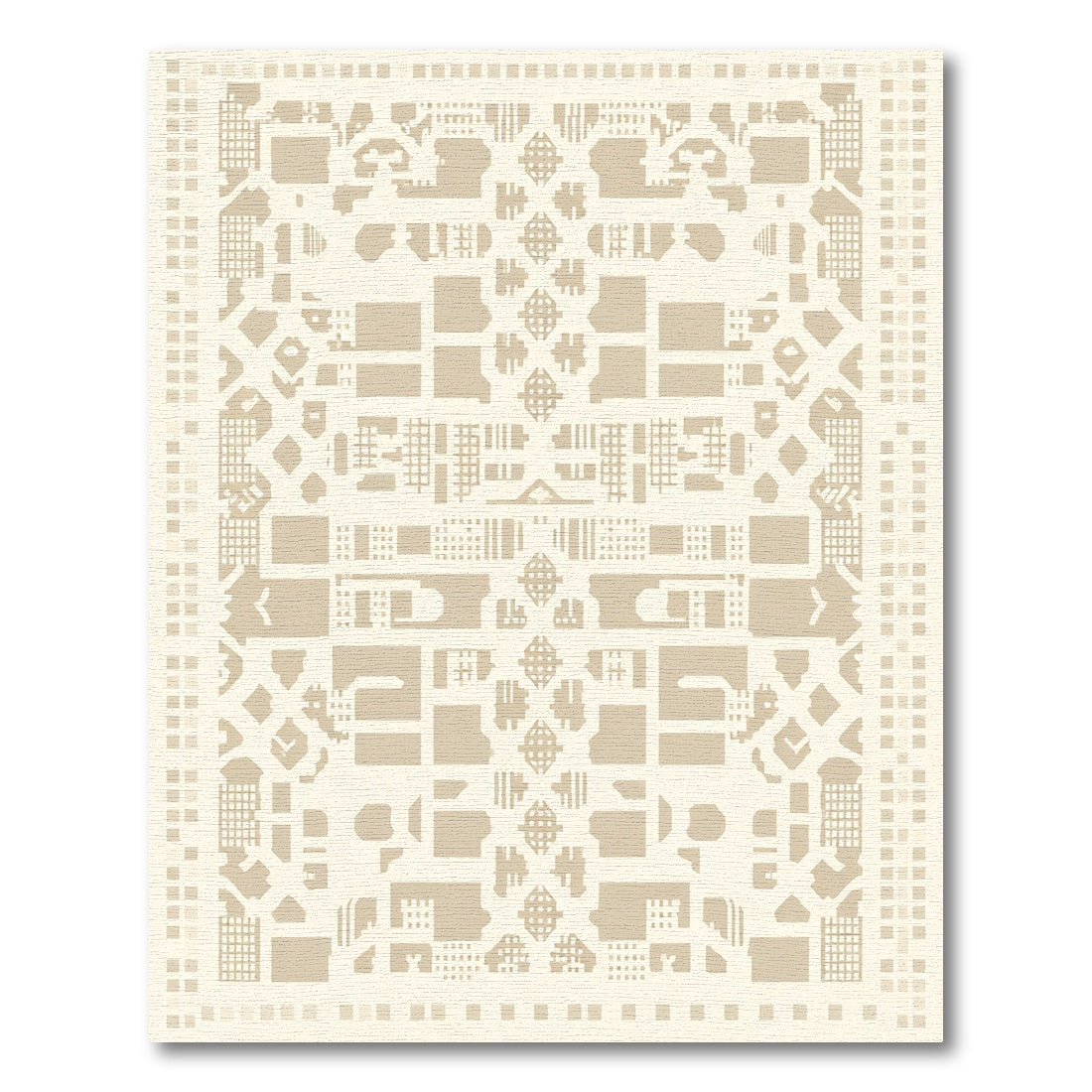 Cream Geometric Architectural Floor Plan Rug
