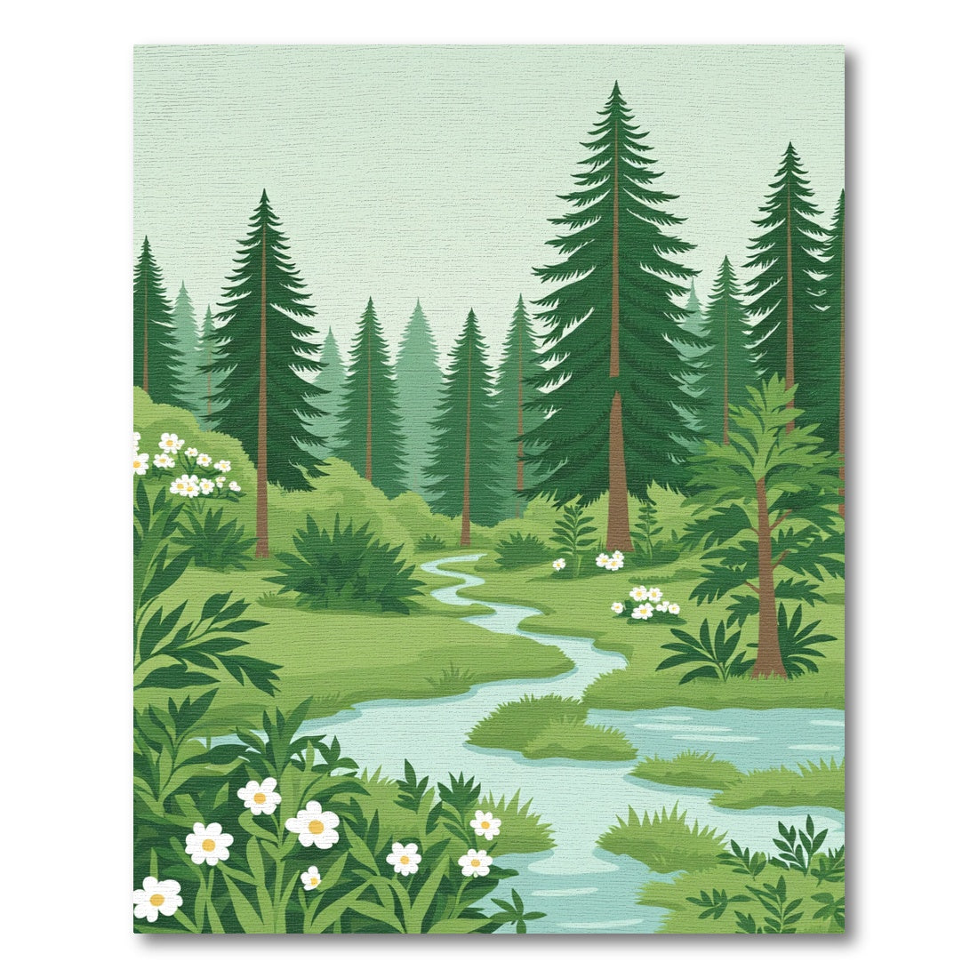 Serene Forest Stream With White Flowers Rug