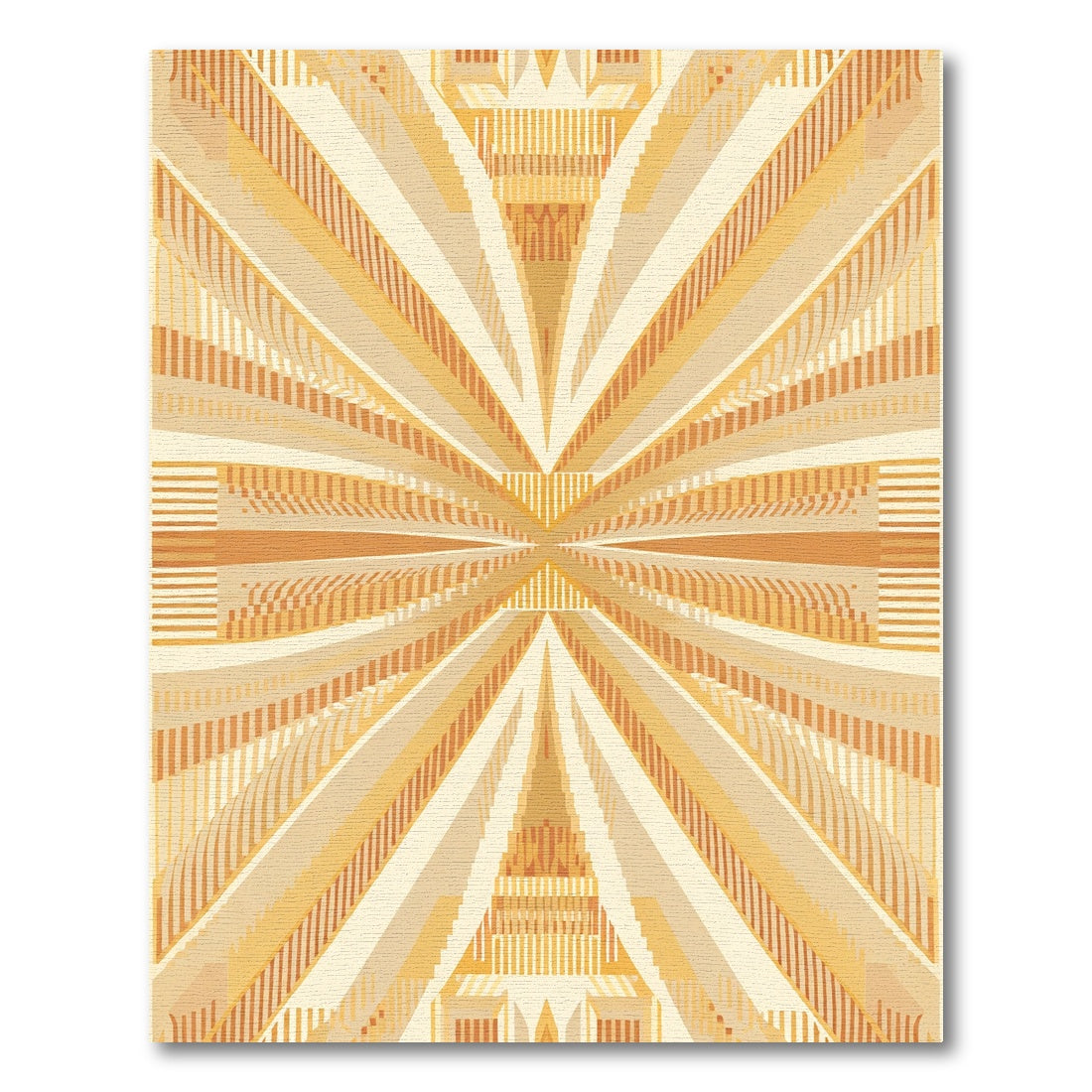Radiating Golden Sunburst Geometric Rug