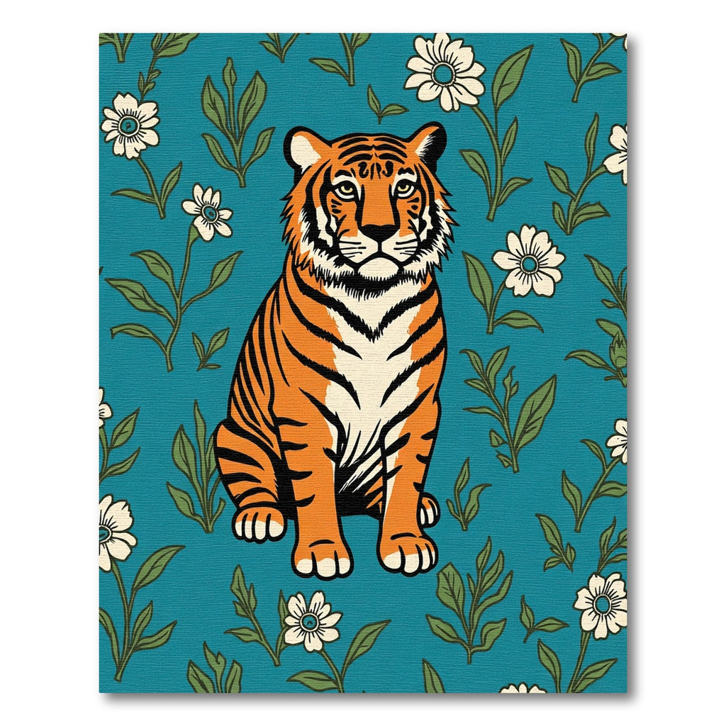 Orange Tiger White Flower Garden Rug