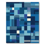 Deep Blue Geometric Block Stripe Rug
