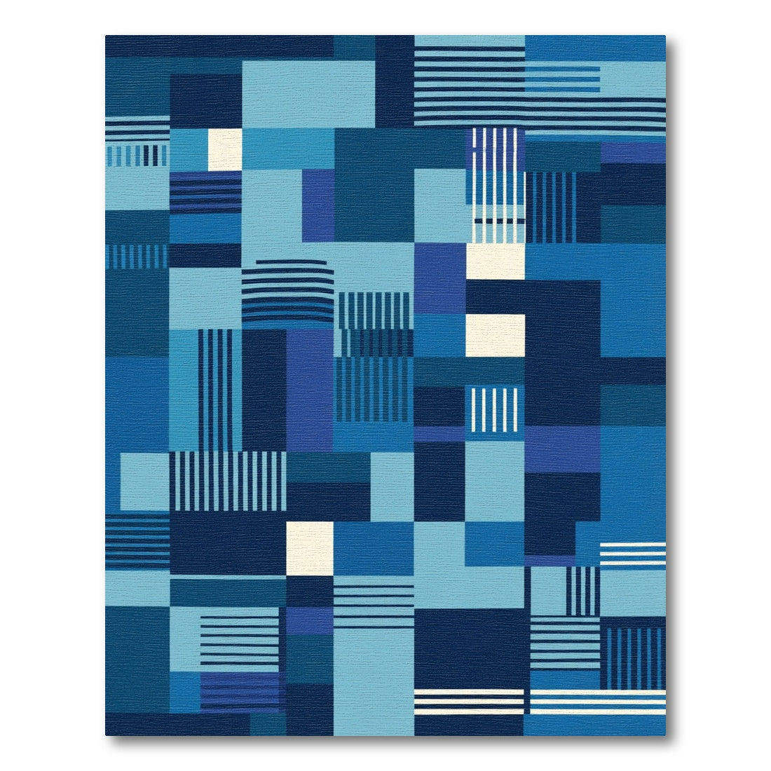 Deep Blue Geometric Block Stripe Rug