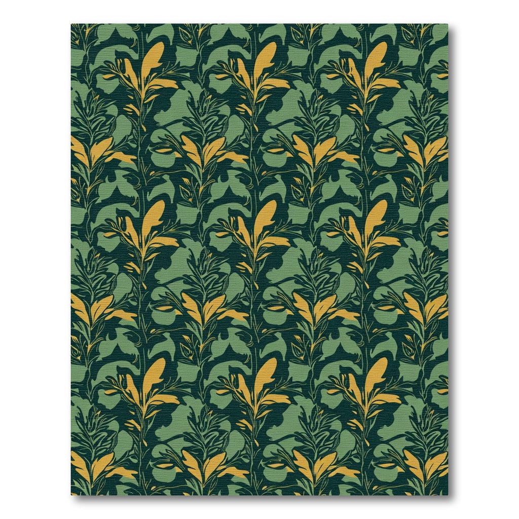 Dark Green Gold Leaf Botanical Rug