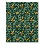 Dark Green Gold Leaf Botanical Rug