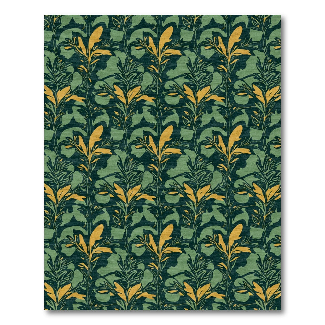 Dark Green Gold Leaf Botanical Rug
