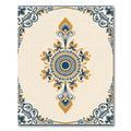 Navy Gold Arabesque Floral Round Rug