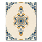 Navy Gold Arabesque Floral Round Rug