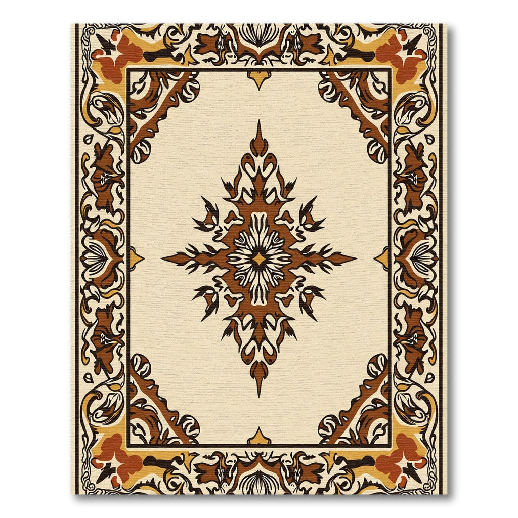 Earthy Brown Floral Square Medallion Rug