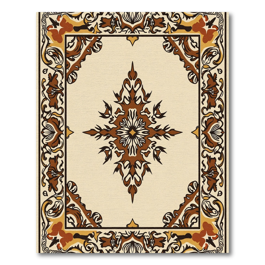 Earthy Brown Floral Square Medallion Rug