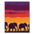 Vibrant Purple Sunset Elephant Herd Rug