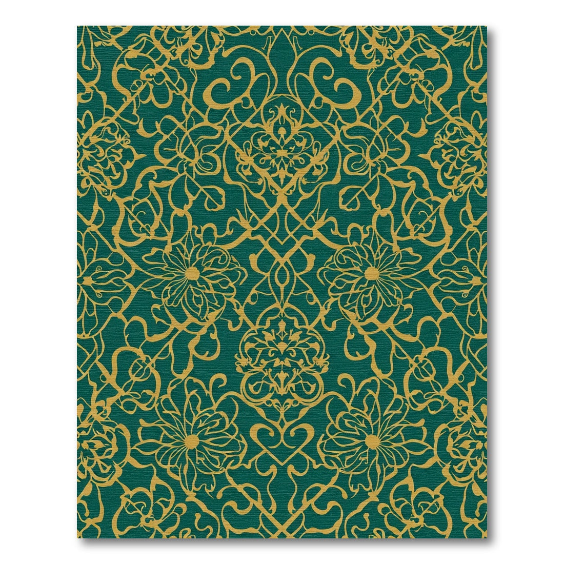 Emerald Gold Floral Scrollwork Rug