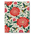 Crimson Floral Birds Whimsical Garden Rug
