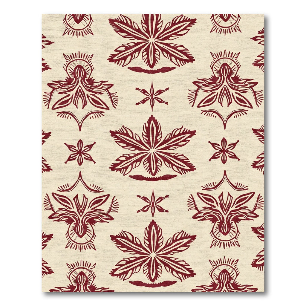 Deep Red Floral Damask Scroll Rug