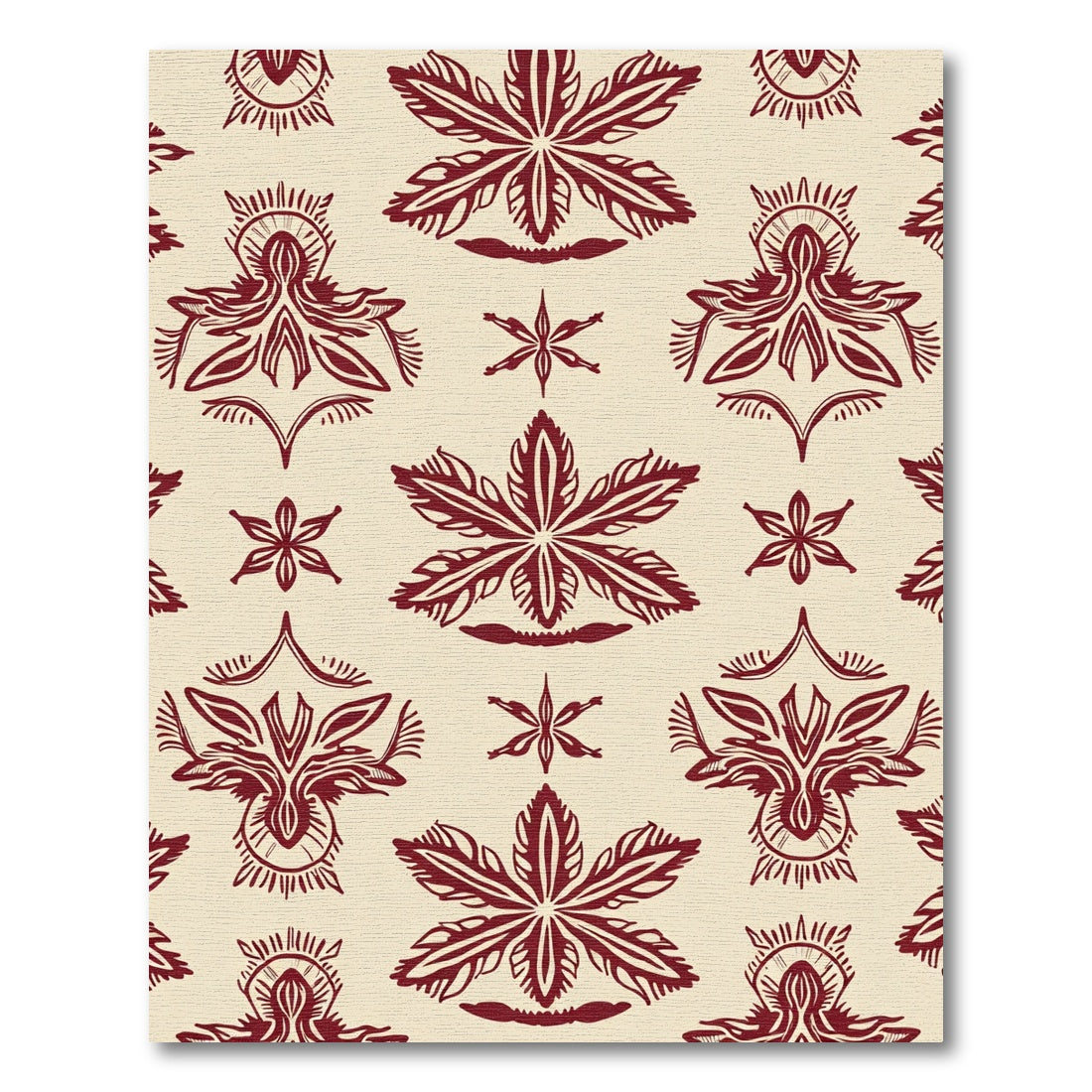 Deep Red Floral Damask Scroll Rug