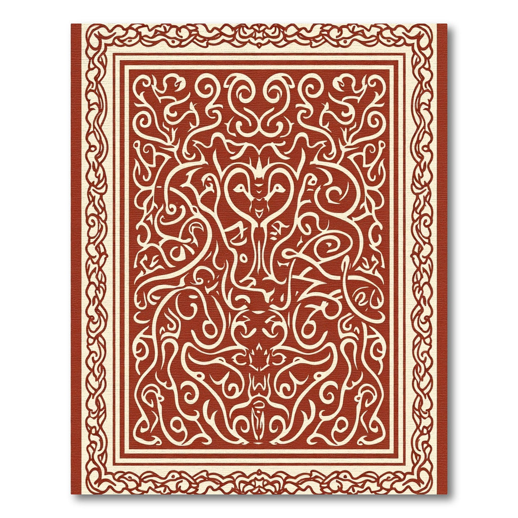 Cream and Crimson Intricate Scrollwork Rug