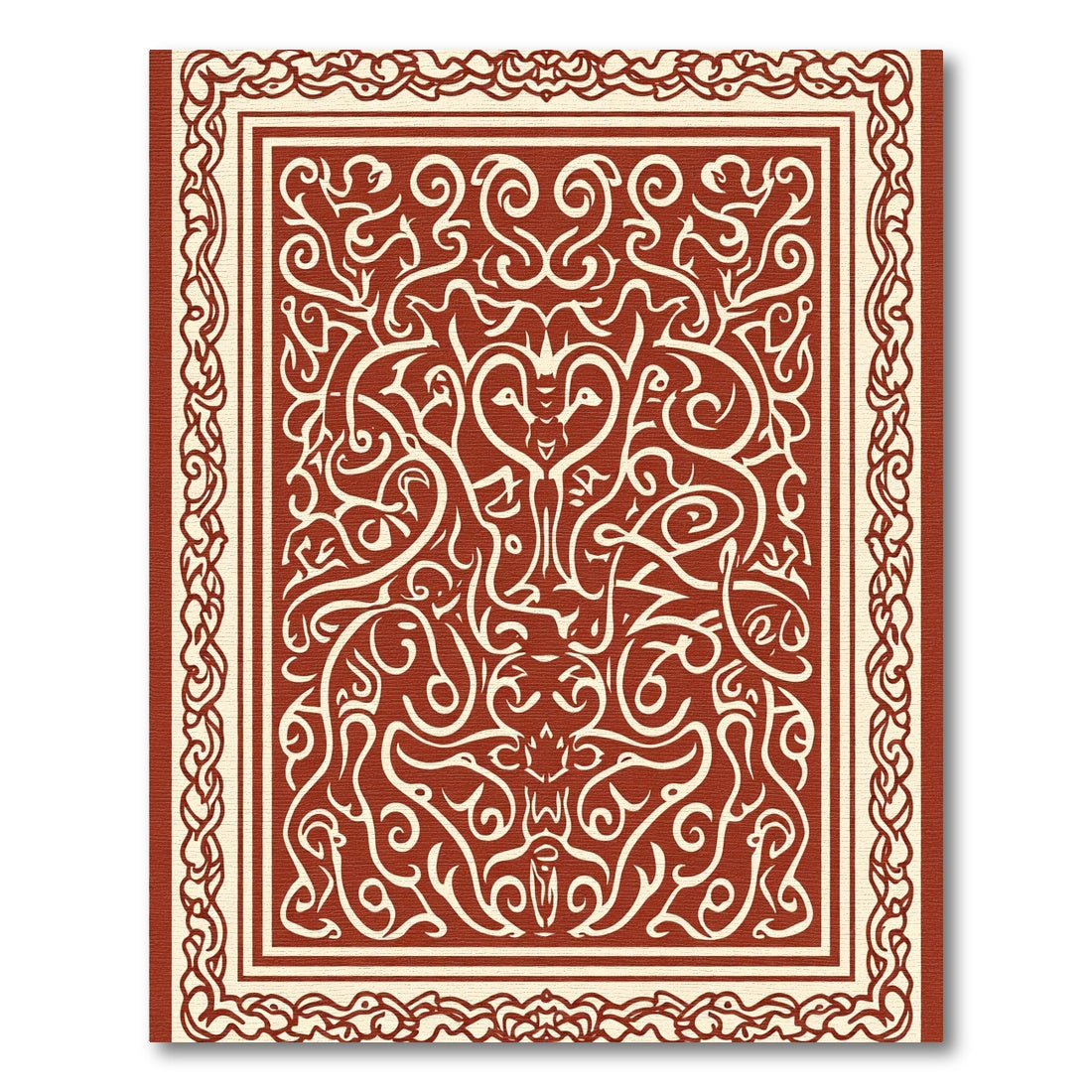 Cream and Crimson Intricate Scrollwork Rug