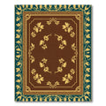 Brown Floral Medallion Teal Border Rug